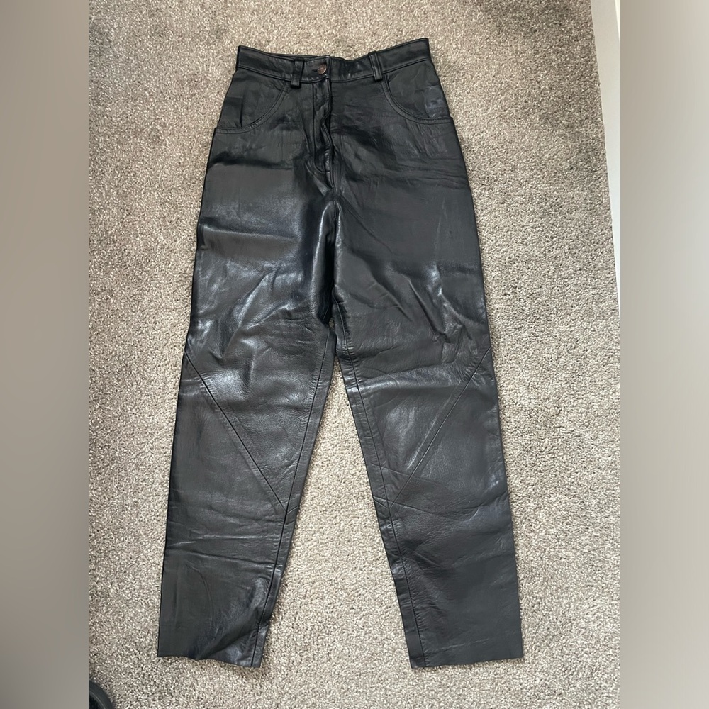 Black Leather High-Waisted Pants